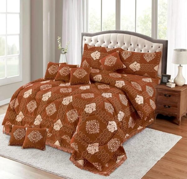 Flowers Printed Double Bedsheet Set - 10pcs