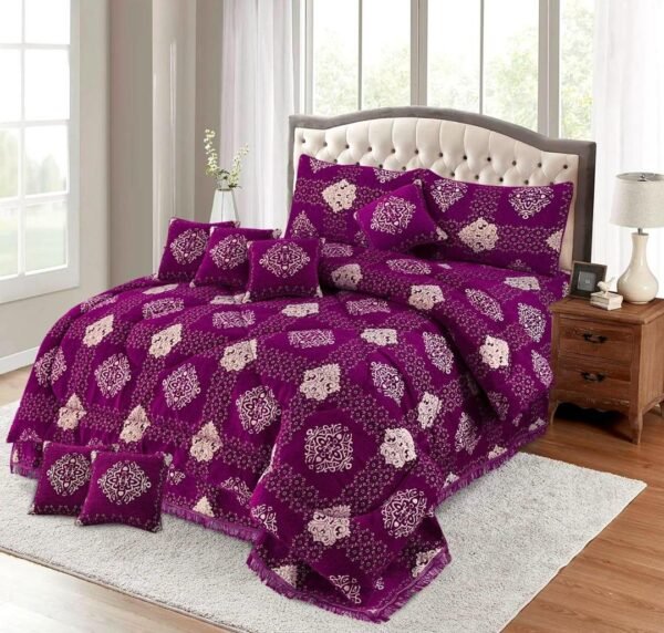 Flowers Printed Double Bedsheet Set - 10pcs