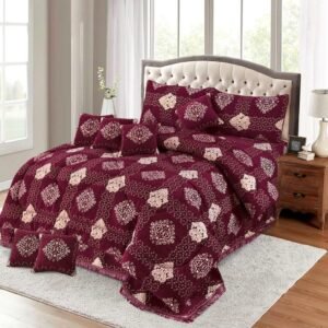 Flowers Printed Double Bedsheet Set - 10pcs