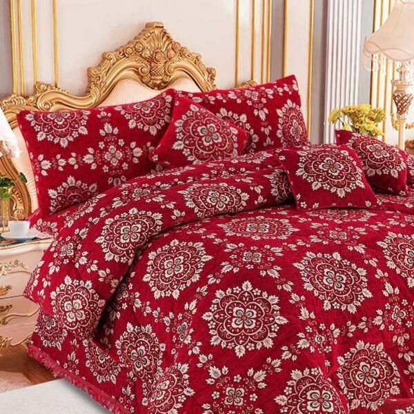 Flowers Printed Double Bedsheet Set - 10pcs