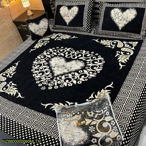 Heart Printed Double Bedsheet Set - 4pcs