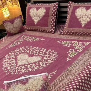 Heart Printed Double Bedsheet Set - 4pcs