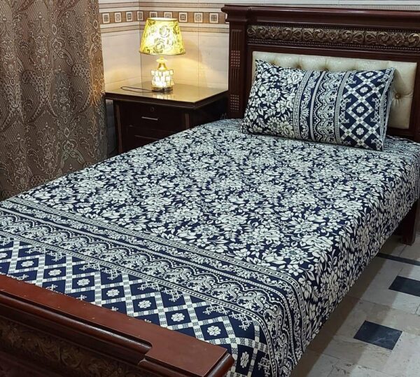 White Flower Cotton Printed Single Bedsheet – 4Pcs