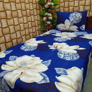 Blue Cotton Bedsheet with White Flowers
