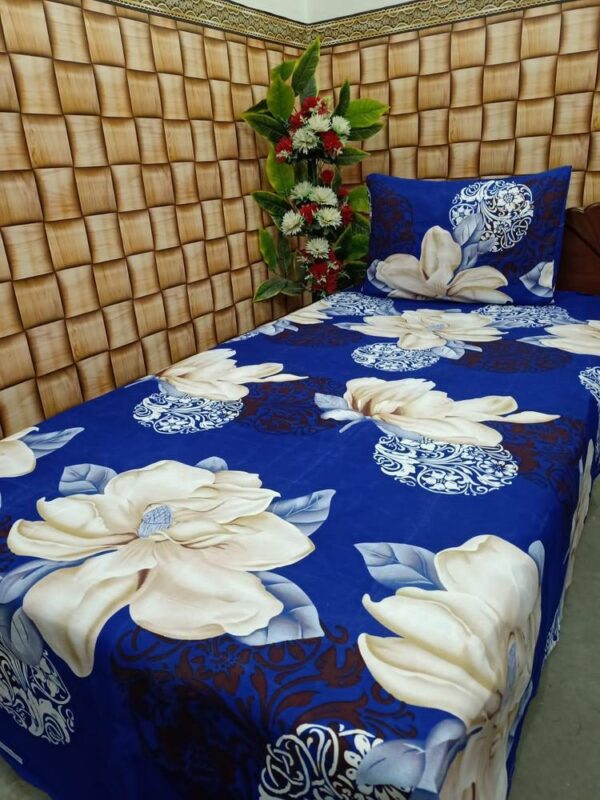 Blue Cotton Bedsheet with White Flowers