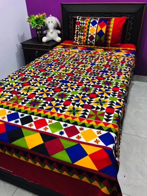 Multicolored Cotton Printed Single Bedsheet – 4Pc