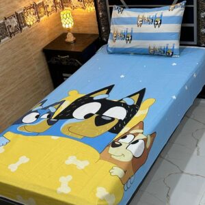 Bluey Cotton Printed Single Bedsheet – 4Pc