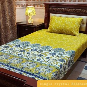 Yellow Pattern Cotton Printed Single Bedsheet – 4Pc