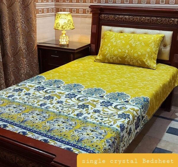 Yellow Pattern Cotton Printed Single Bedsheet – 4Pc